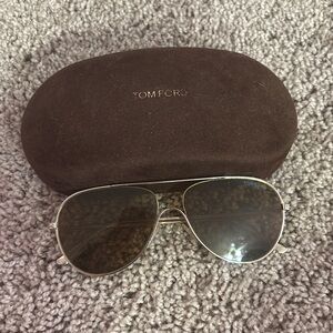 Tom Ford Golden Aviator Sunglasses with Dark-Tinted Lenses